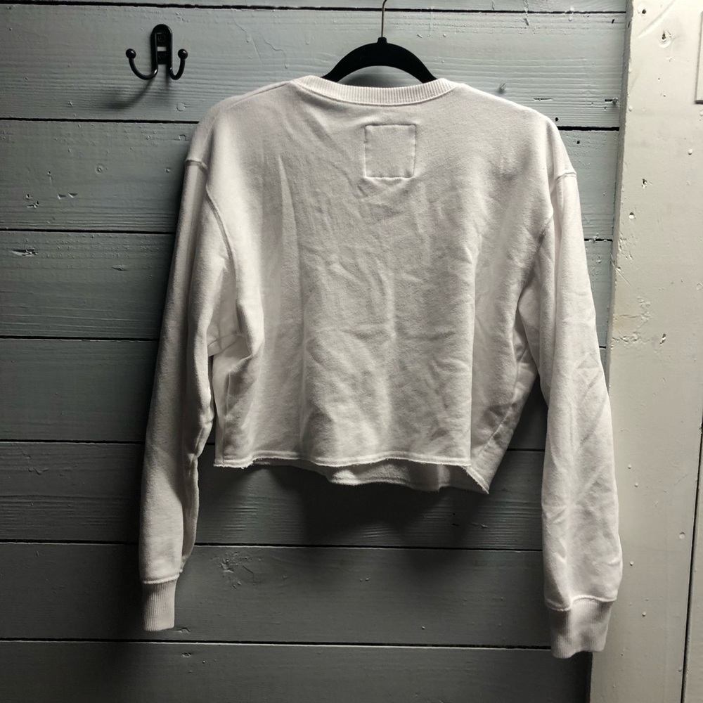 Hollister Womens Cropped Crewneck Sweatshirt Embroidered Butterflies White/Blue - Picture 4 of 4